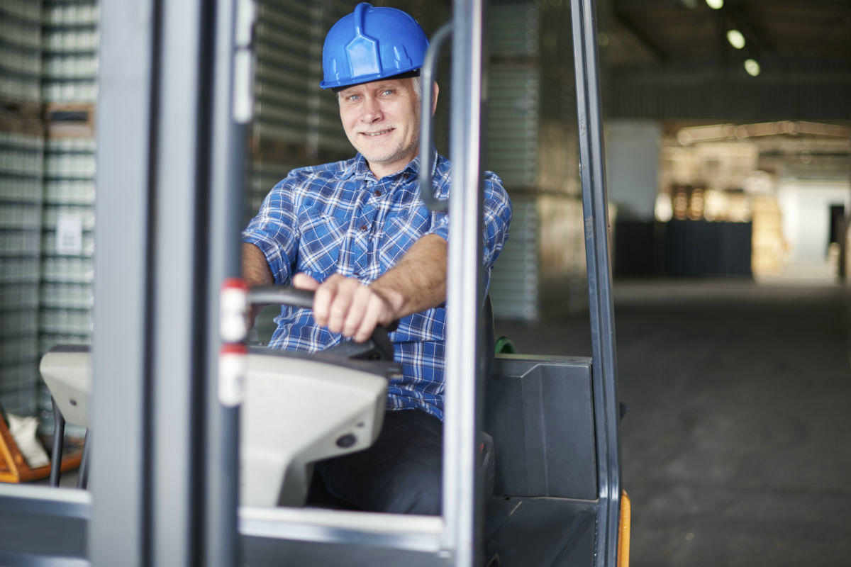 St. Louis worker on forklift