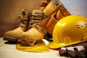 work boots and hard hat