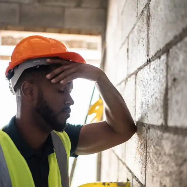 exhausted male construction worker