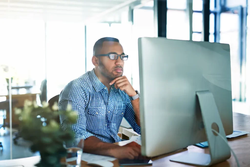 data entry worker on the computer