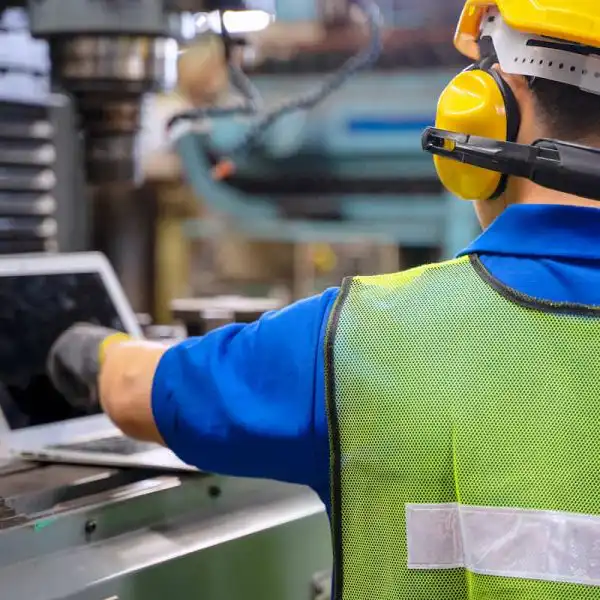 manufacturing worker with hearing protection