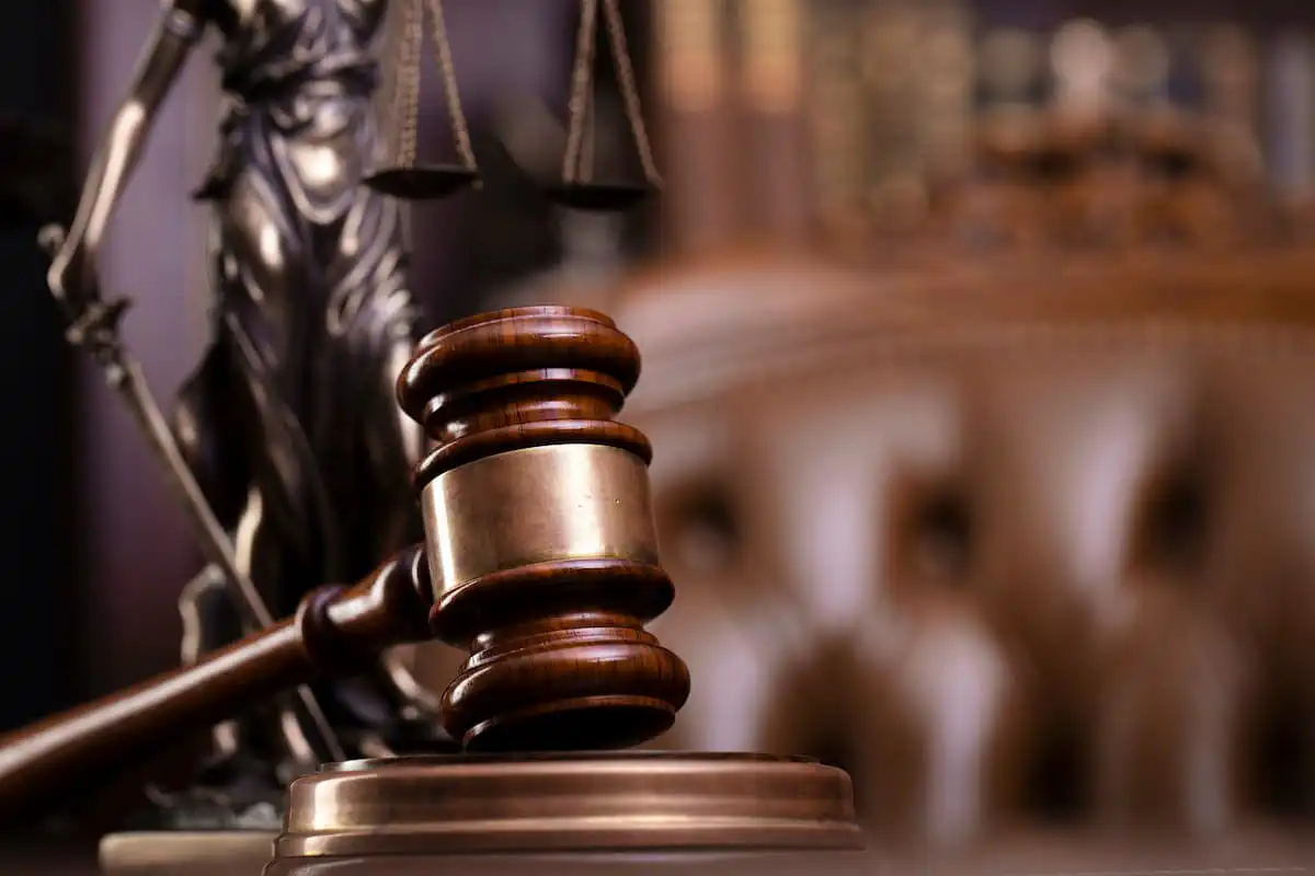 Gavel and scales in a courtroom where Missouri workers' compensation cases are tried