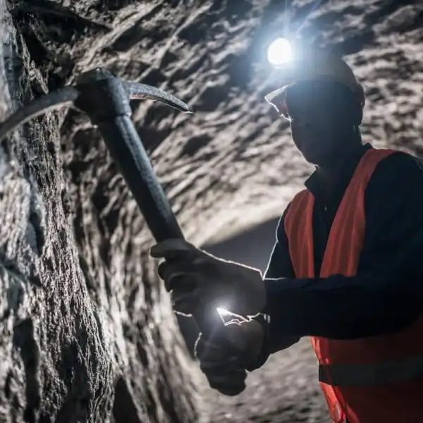 miner using a pick tool