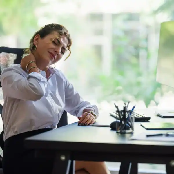 office worker with neck pain