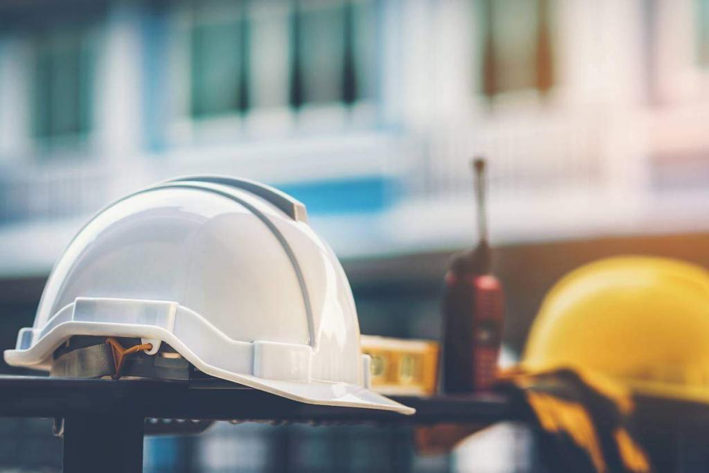 hard hats at a work site