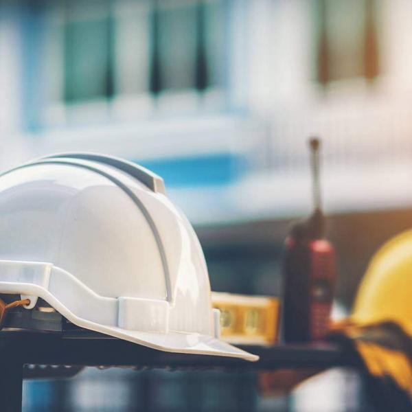 hard hats at a work site
