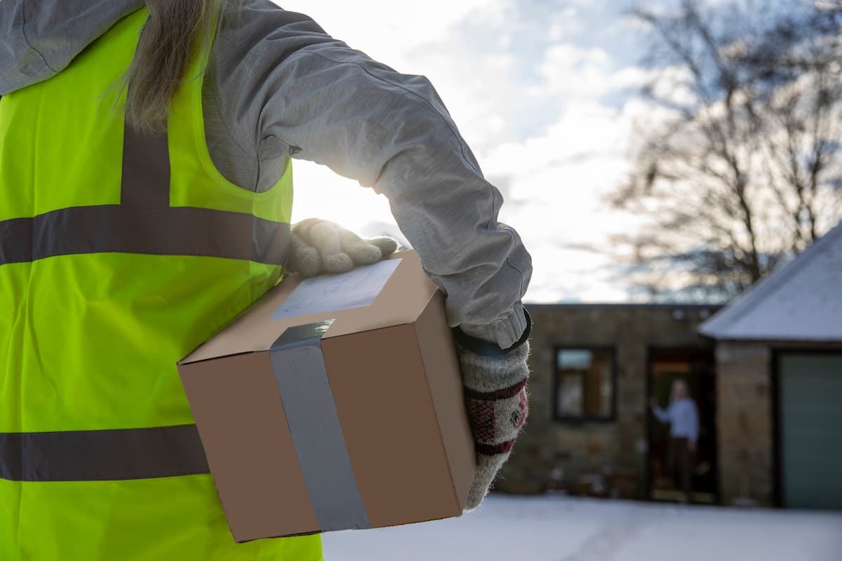 seasonal worker delivering a package